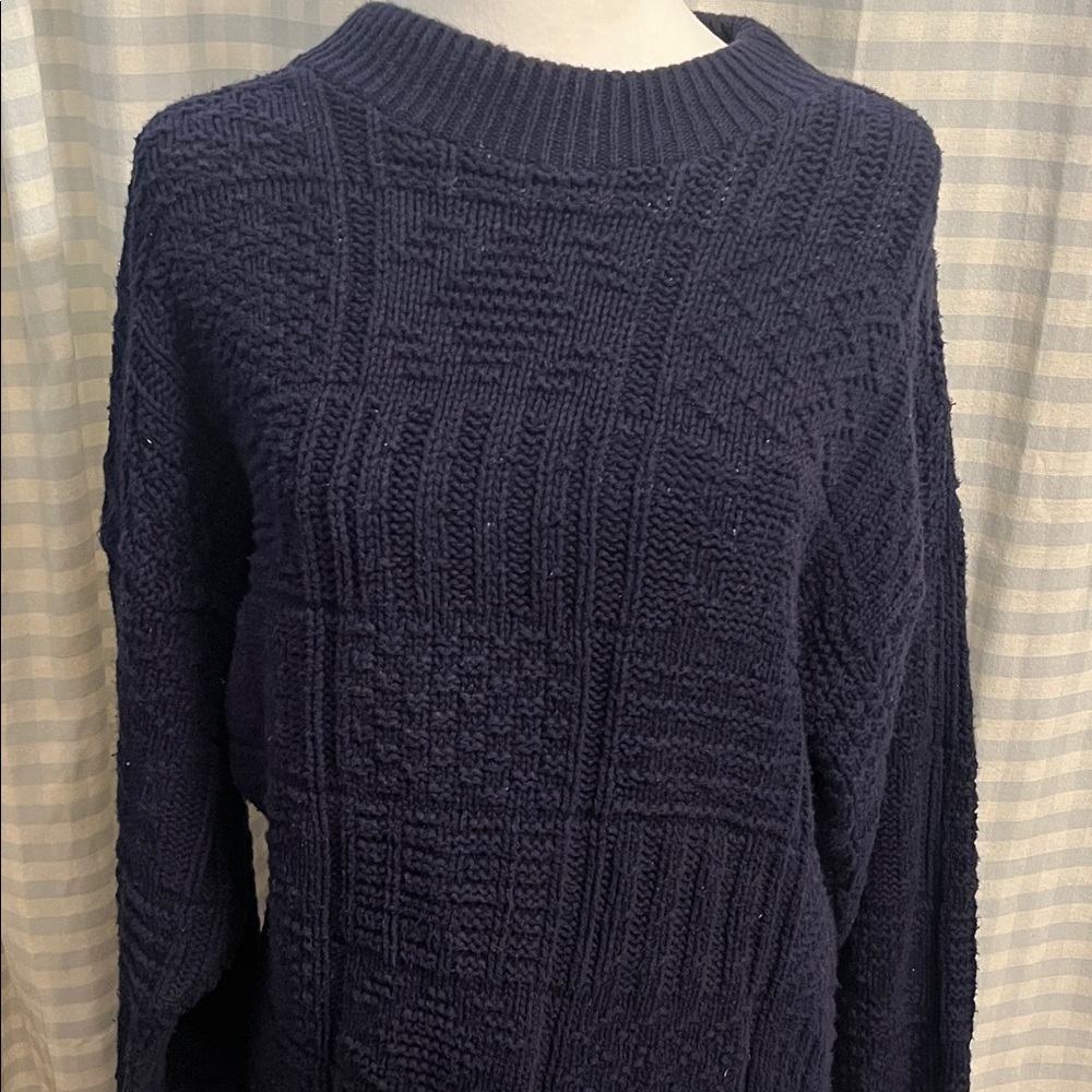 Eddie Bauer dark Blue Navy Textured Knit Sweater 100% Cotton L